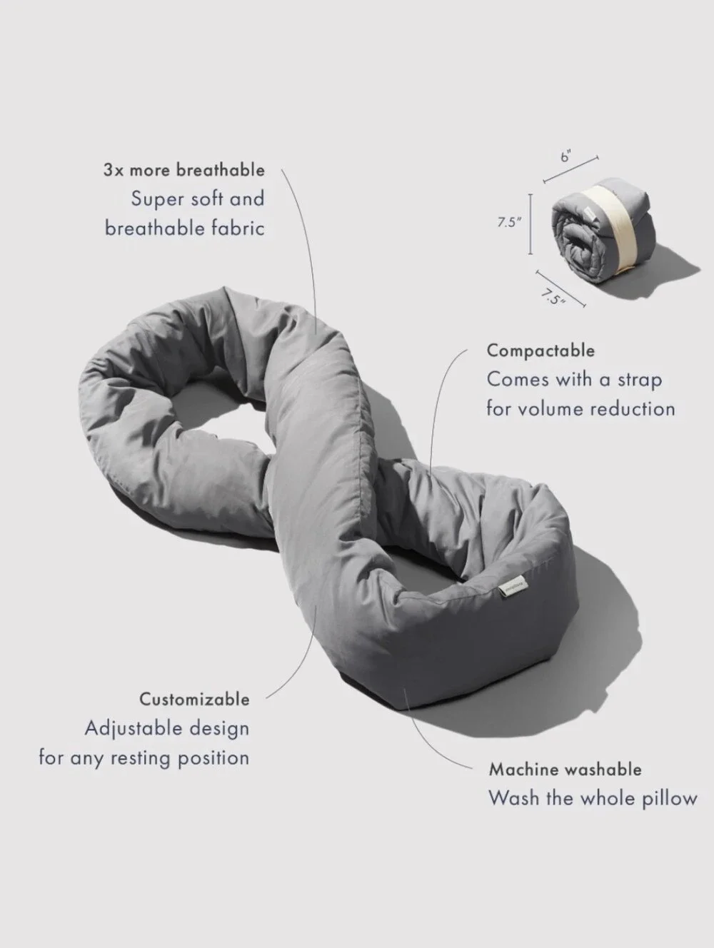 Huzi NWT Travel Infinity Scarf Neck Pillow Support Sleep In Dark Gray